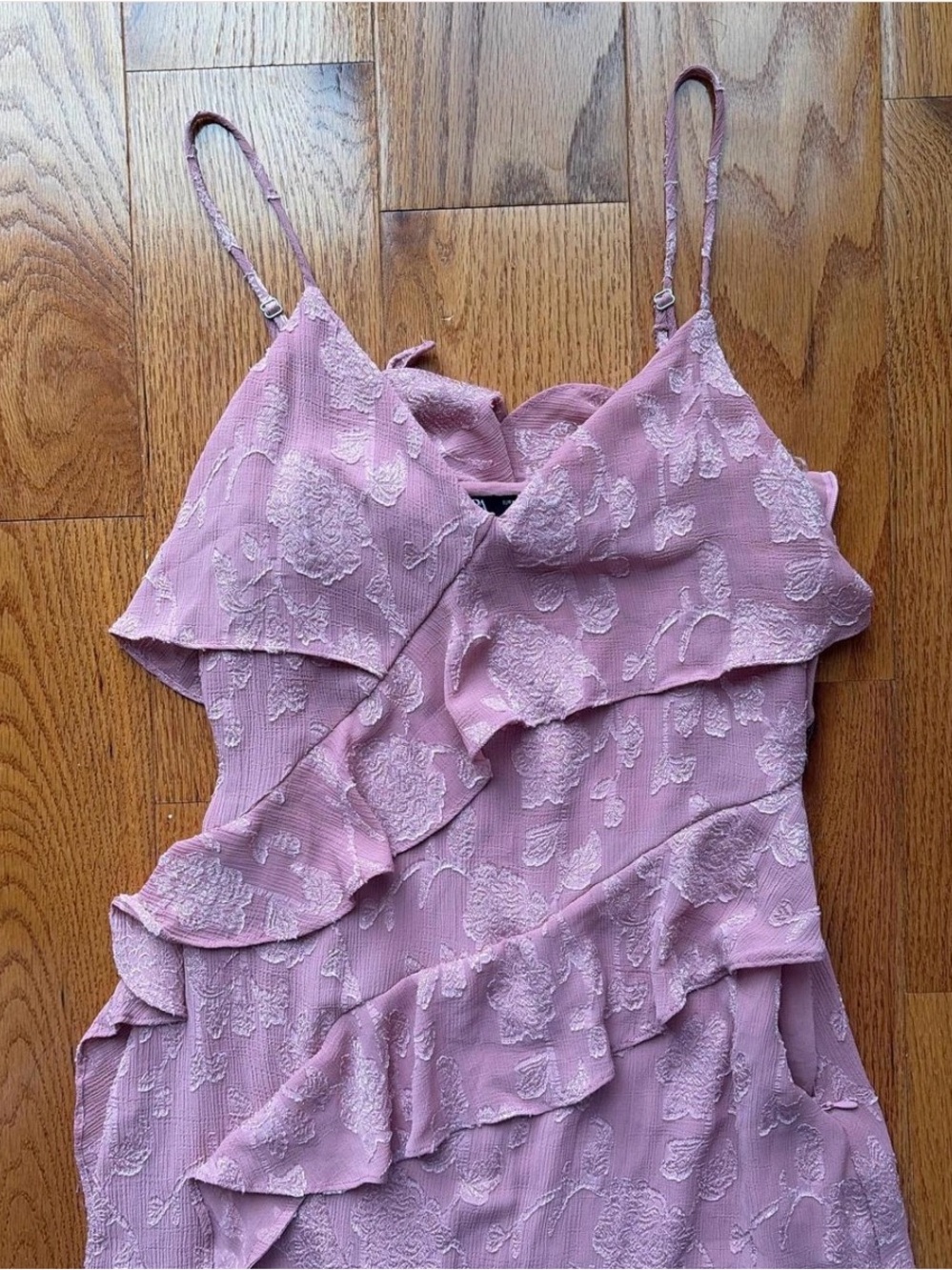 Zara Pink Ruffle High-Low Slip Dress - Picture 4 of 5